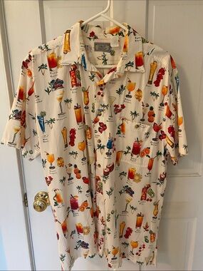 Weekenders Cream Tropical Cocktail Print Short-Sleeve Button-Down